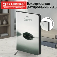 Ежедневник датированный 2027, А5, 138x213 мм, BRAUBERG "Vista", под кожу, гибкий, "Dark island", 117987