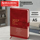 Ежедневник датированный 2027, А5, 138х213 мм, BRAUBERG "Trace", под кожу, ремешок, красный, 118000
