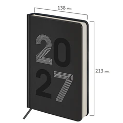 Ежедневник датированный 2027, А5, 138&times;213 мм, BRAUBERG &laquo;Scripted&raquo;, под кожу, вышивка, черный, 118025