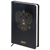 Ежедневник датированный 2027, А5, 138х213 мм, BRAUBERG "State", под кожу, черный, 118044