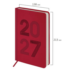 Ежедневник датированный 2027, А5, 138&times;213 мм, BRAUBERG &laquo;Scripted&raquo;, под кожу, вышивка, красный, 118059