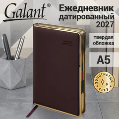 Ежедневник датированный 2027, А5, 148х218 мм, GALANT "Infinity Gold", под кожу, темно-коричневый, 118064