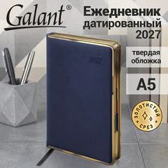 Ежедневник датированный 2027, А5, 148х218 мм, GALANT "Infinity Gold", под кожу, темно-синий, 118065