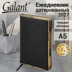 Ежедневник датированный 2027, А5, 148х218 мм, GALANT "Infinity Gold", под кожу, черный, 118066