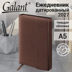 Ежедневник датированный 2027, А5, 148х218 мм, GALANT "Magnetic", под кожу, клапан, коричневый, 118072