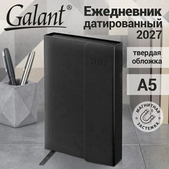 Ежедневник датированный 2027, А5, 148х218 мм, GALANT "Magnetic", под кожу, клапан, черный, 118074