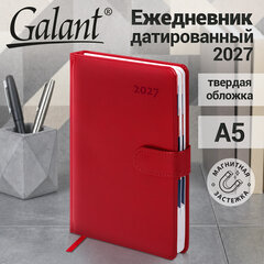 Ежедневник датированный 2027, А5, 148х218 мм, GALANT "Ritter", под кожу, красный, 118077