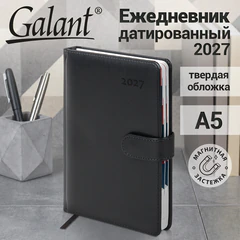 Ежедневник датированный 2027, А5, 148х218 мм, GALANT "Ritter", под кожу, черный, 118079