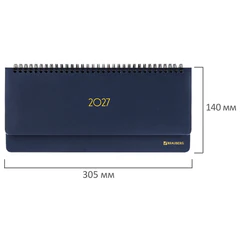 Планинг датированный 2027, 305&times;140 мм, BRAUBERG &laquo;Select&raquo;, под кожу, темно-синий, 118202