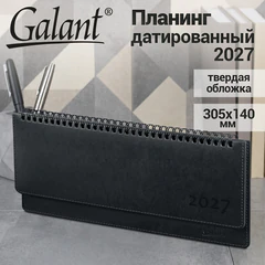 Планинг датированный 2027, 305х140 мм, GALANT "Ritter", под кожу, черный, 118208