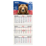 Календарь квартальный 2027 г., 3 блока, 3 гребня, бегунок, офсет, BRAUBERG, "Символ России", 118238