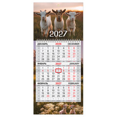 Календарь квартальный 2027 г., 1 блок, 1 гребень, бегунок, МИНИ, офсет, BRAUBERG, &laquo;Символ года&raquo;, 118356