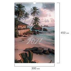 Календарь на гребне с ригелем 2027 г., 30&times;45 см, BRAUBERG, &laquo;Морские пейзажи&raquo;, 118394