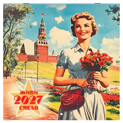 Календарь настенный перекидной 2027 г., BRAUBERG, 12 листов, 28,5&times;57 см, &laquo;Советские плакаты&raquo;, 118423