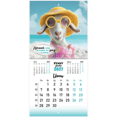 Календарь настенный перекидной 2027 г., BRAUBERG, 12 листов, 21,4&times;42,8 см, МИНИ, &laquo;Funny goats&raquo;, 118432