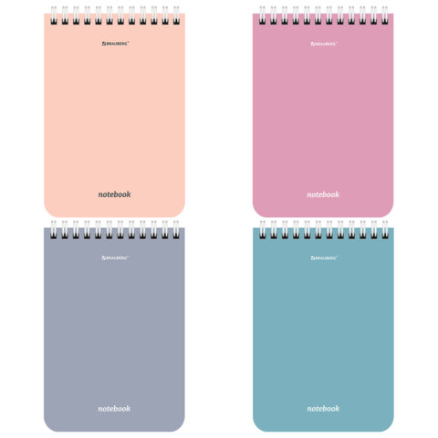 Блокнот МАЛЫЙ ФОРМАТ А6, 108х145 мм, 40 л., гребень, кросс-серия "МОРАНДИ", клетка, 4 цвета, BRAUBERG, 118554