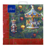Салфетки бумажные 20 шт., 33х33 см, "Новогодняя карусель", 3 слоя, европодвес, GrandPero Deluxe, 2869