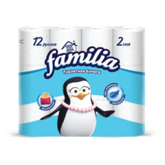 Бумага туалетная бытовая, спайка 12 шт., 2-слойная (12х15 м), FAMILIA CLASSIC, белая