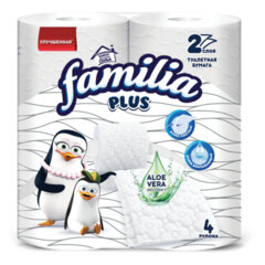 Бумага туалетная бытовая, спайка 4 шт., 2-слойная (4х20,4 м), FAMILIA PLUS, белая