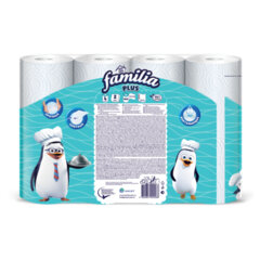 Полотенца бумажные бытовые, спайка 4 шт., 2-слойные (4&times;12 м), FAMILIA PLUS, 22,7&times;12 см, белые