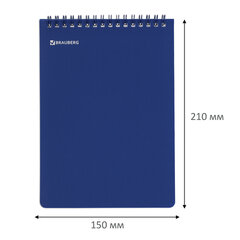 Блокнот А5, 150&times;210 мм, 60 л., гребень, пластик, клетка, BRAUBERG, синий, фольга, 118621