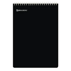 Блокнот А5, 150&times;210 мм, 60 л., гребень, пластик, клетка, BRAUBERG, черный, фольга, 118622