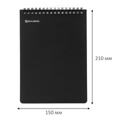 Блокнот А5, 150&times;210 мм, 60 л., гребень, пластик, клетка, BRAUBERG, черный, фольга, 118622