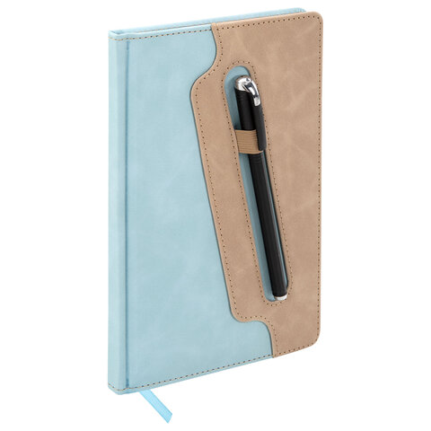 Блокнот А5, 148x218 мм, BRAUBERG "Assistant", под кожу, 80 листов, держатель, клетка, голубой, 118629 - фото 6