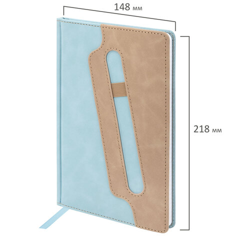 Блокнот А5, 148x218 мм, BRAUBERG "Assistant", под кожу, 80 листов, держатель, клетка, голубой, 118629 - фото 7