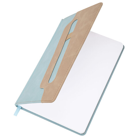 Блокнот А5, 148x218 мм, BRAUBERG "Assistant", под кожу, 80 листов, держатель, клетка, голубой, 118629 - фото 5