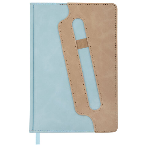 Блокнот А5, 148x218 мм, BRAUBERG "Assistant", под кожу, 80 листов, держатель, клетка, голубой, 118629 - фото 3