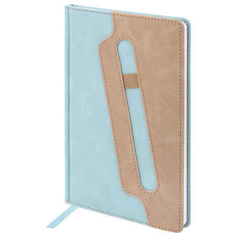 Блокнот А5, 148x218 мм, BRAUBERG "Assistant", под кожу, 80 листов, держатель, клетка, голубой, 118629 - фото 2