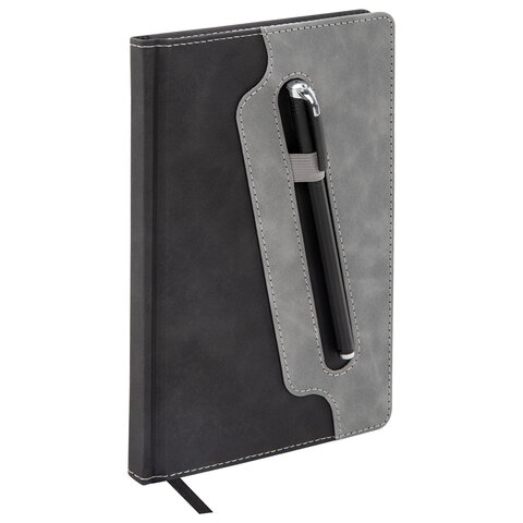 Блокнот А5, 148x218 мм, BRAUBERG "Assistant", под кожу, 80 листов, держатель, клетка, черный, 118630 - фото 6