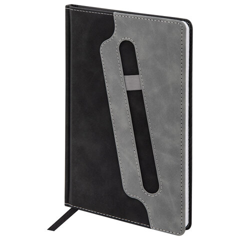 Блокнот А5, 148x218 мм, BRAUBERG "Assistant", под кожу, 80 листов, держатель, клетка, черный, 118630 - фото 2