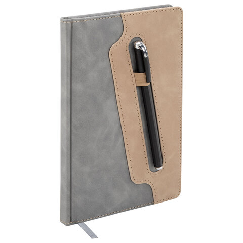 Блокнот А5, 148x218 мм, BRAUBERG "Assistant", под кожу, 80 листов, держатель, клетка, серый, 118632 - фото 6