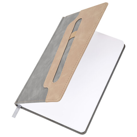 Блокнот А5, 148x218 мм, BRAUBERG "Assistant", под кожу, 80 листов, держатель, клетка, серый, 118632 - фото 5