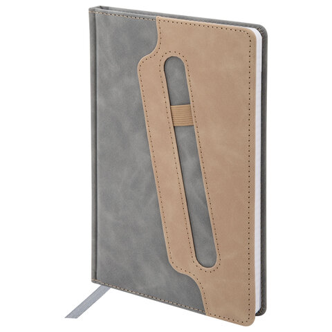 Блокнот А5, 148x218 мм, BRAUBERG "Assistant", под кожу, 80 листов, держатель, клетка, серый, 118632 - фото 2