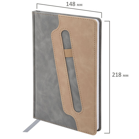 Блокнот А5, 148x218 мм, BRAUBERG "Assistant", под кожу, 80 листов, держатель, клетка, серый, 118632 - фото 7