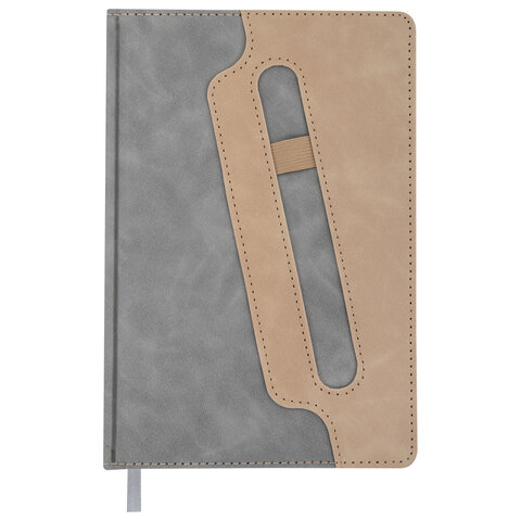 Блокнот А5, 148x218 мм, BRAUBERG "Assistant", под кожу, 80 листов, держатель, клетка, серый, 118632 - фото 3