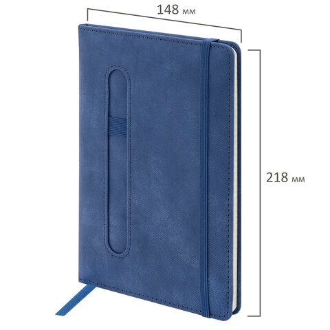 Блокнот А5, 148x218 мм, BRAUBERG "Optimal", под кожу, 80 листов, резинка, держатель для ручки, клетка, синий, 118633 - фото 7