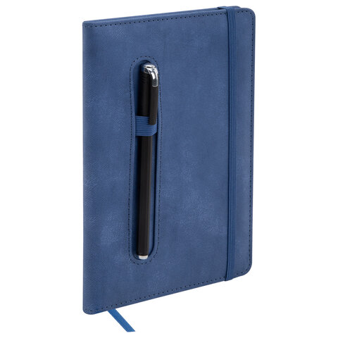 Блокнот А5, 148x218 мм, BRAUBERG "Optimal", под кожу, 80 листов, резинка, держатель для ручки, клетка, синий, 118633 - фото 6