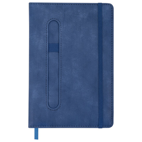 Блокнот А5, 148x218 мм, BRAUBERG "Optimal", под кожу, 80 листов, резинка, держатель для ручки, клетка, синий, 118633 - фото 3