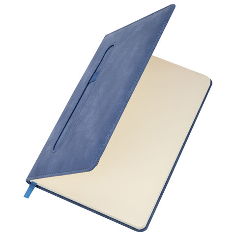 Блокнот А5, 148x218 мм, BRAUBERG "Optimal", под кожу, 80 листов, резинка, держатель для ручки, клетка, синий, 118633 - фото 5