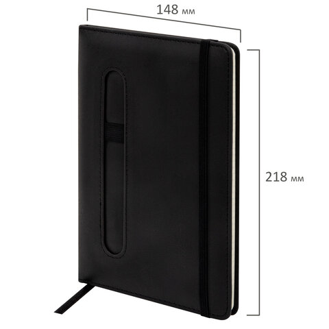 Блокнот А5, 148x218 мм, BRAUBERG "Optimal", под кожу, 80 листов, резинка, держатель для ручки, клетка, черный, 118634 - фото 7