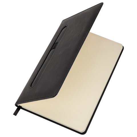 Блокнот А5, 148x218 мм, BRAUBERG "Optimal", под кожу, 80 листов, резинка, держатель для ручки, клетка, черный, 118634 - фото 5