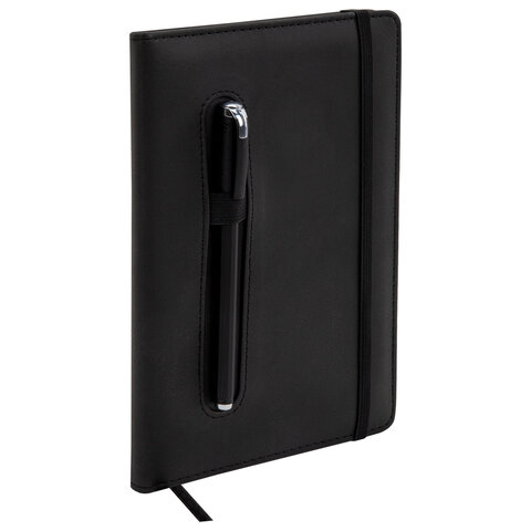 Блокнот А5, 148x218 мм, BRAUBERG "Optimal", под кожу, 80 листов, резинка, держатель для ручки, клетка, черный, 118634 - фото 6