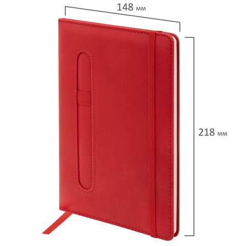 Блокнот А5, 148x218 мм, BRAUBERG "Optimal", под кожу, 80 листов, резинка, держатель для ручки, клетка, красный, 118635 - фото 7