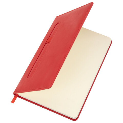 Блокнот А5, 148x218 мм, BRAUBERG "Optimal", под кожу, 80 листов, резинка, держатель для ручки, клетка, красный, 118635 - фото 5