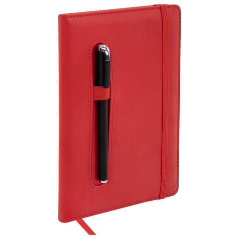 Блокнот А5, 148x218 мм, BRAUBERG "Optimal", под кожу, 80 листов, резинка, держатель для ручки, клетка, красный, 118635 - фото 6