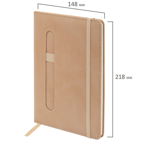 Блокнот А5, 148x218 мм, BRAUBERG "Optimal", под кожу, 80 листов, резинка, держатель для ручки, клетка, бежевый, 118636 - фото 7